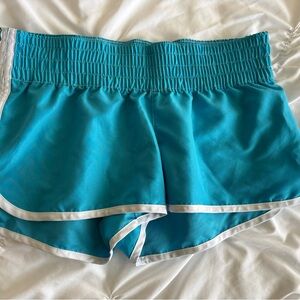 Blue (aqua) Athletic Booty Shorts with Side White Stripes